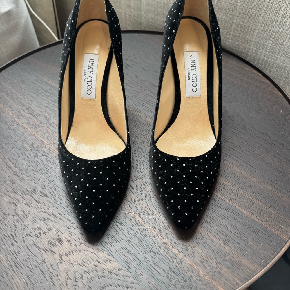 Jimmy Choo Black velvet with silver Women's Heels 40.5